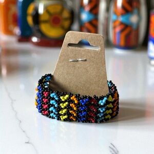 Women’s bohemian Multicolor Beaded Bracelet, orange, yellow, red, and blue